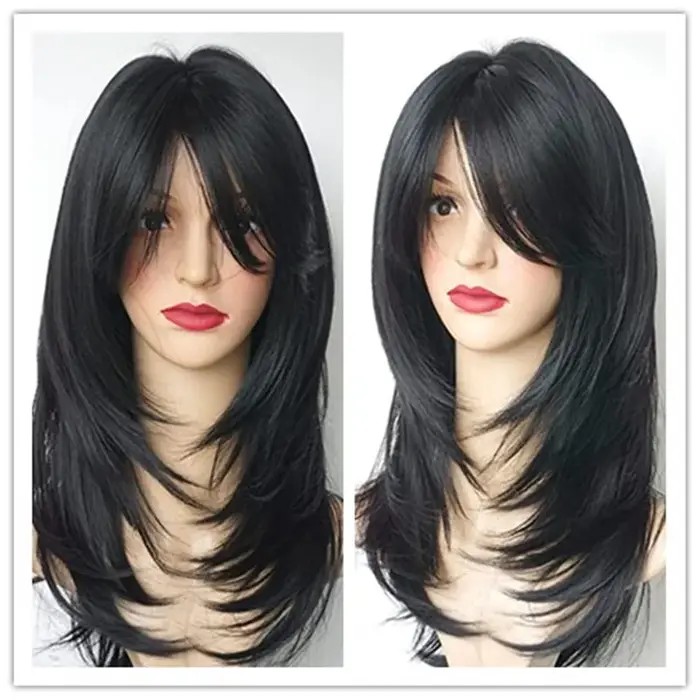 QQXCAIW perruque naturelle longue ondulée pour femmes afro-américaines Cosplay noir résistant à la chaleur cheveux synthétiques perruques quotidiennes