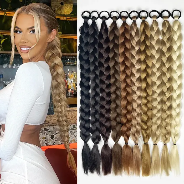 Extensions de queue de cheval tressées synthétiques postiche Blonde longue