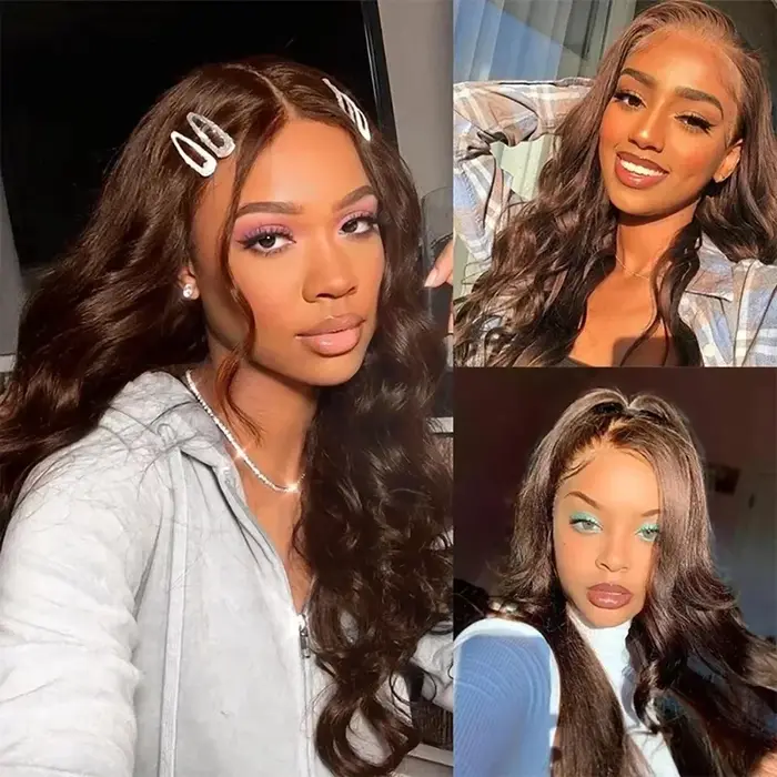 13x6 chocolat brun HD dentelle avant perruques de cheveux humains vague de corps perruque de cheveux