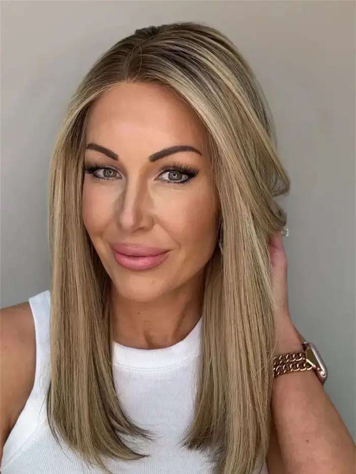 Perruque Balayage synthétique courte et lisse, naissance des cheveux naturelle, 13x4, ombré, marron,