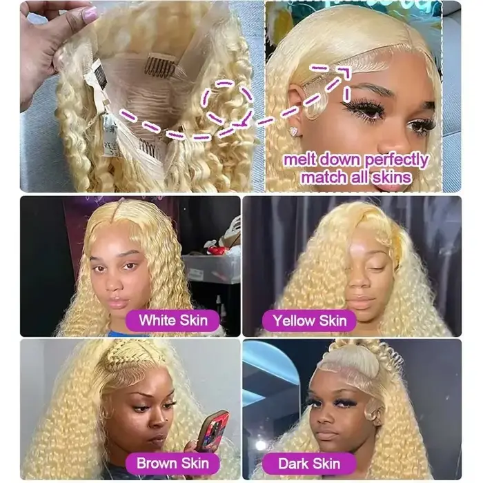 34 40 pouces miel blond 613 HD dentelle frontale perruque 13x6 bouclés perruques pré-plumées lâche v