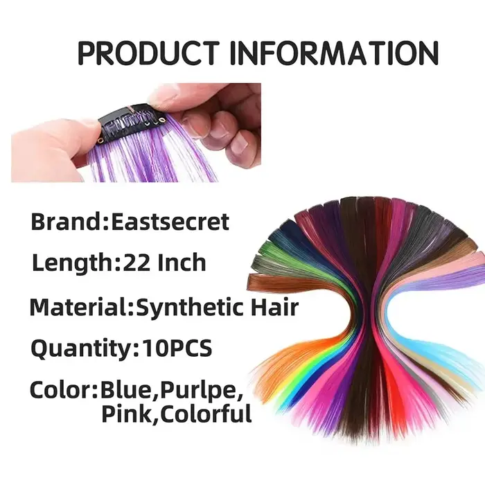 Extensions de cheveux synthétiques colorées de 22 pouces