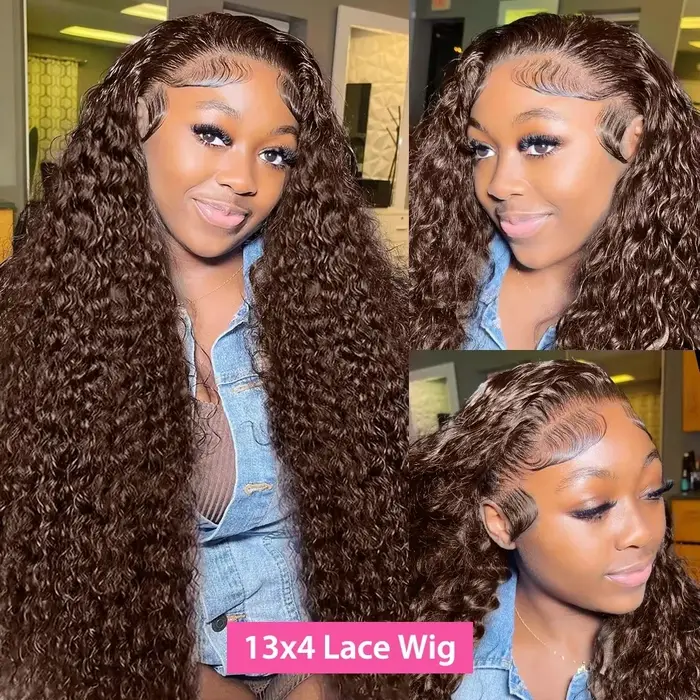 210 densité vague profonde chocolat brun 13x6 perruque de cheveux humains Hd dentelle frontale perru