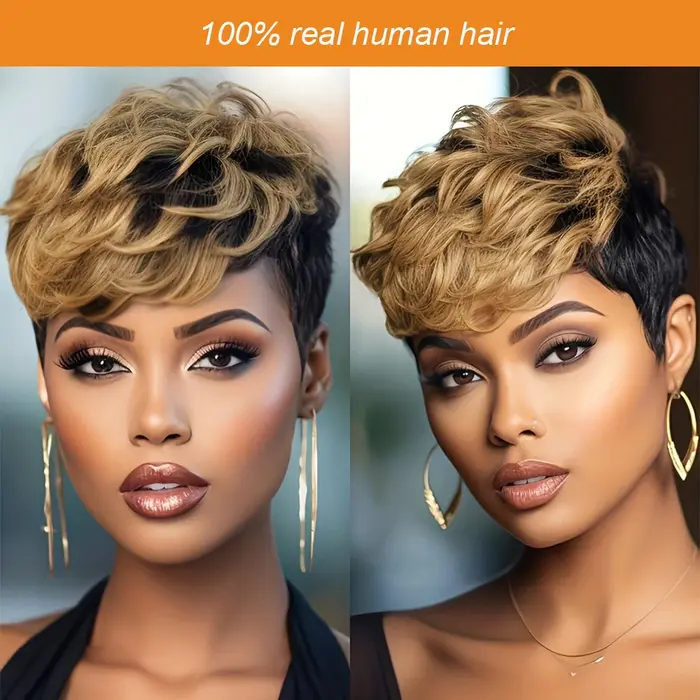 Afro crépus bouclés Bob perruque cheveux humains noir Champagne couleur