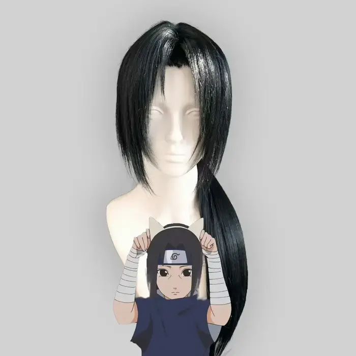 Perruque de cosplay Anime Uchiha Itachi, perruque synthétique longue et droite noire résistante à la