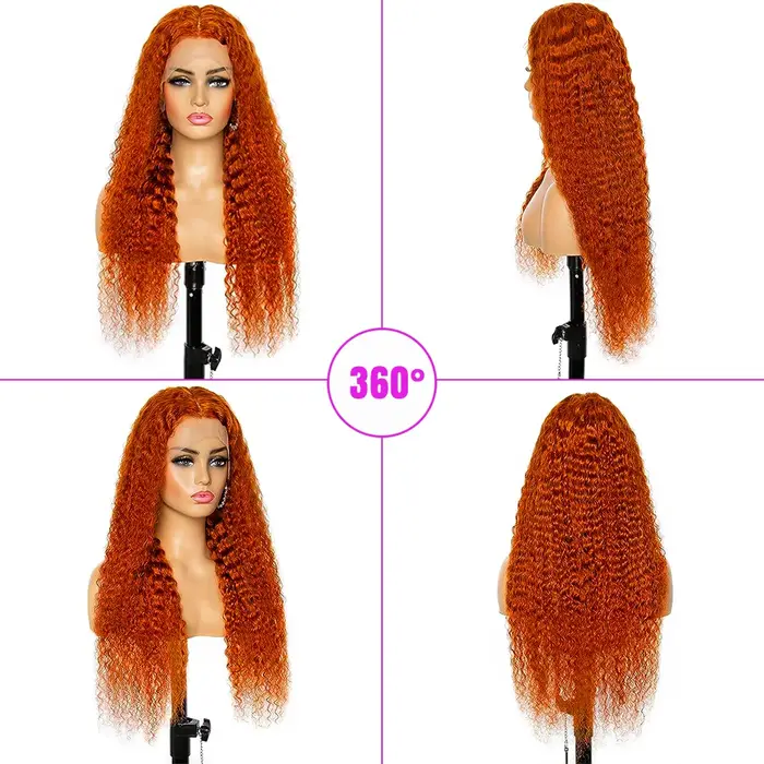 Perruques Lace Front 13x6 à boucles profondes couleur gingembre haute densité de 36 pouces # Perruqu