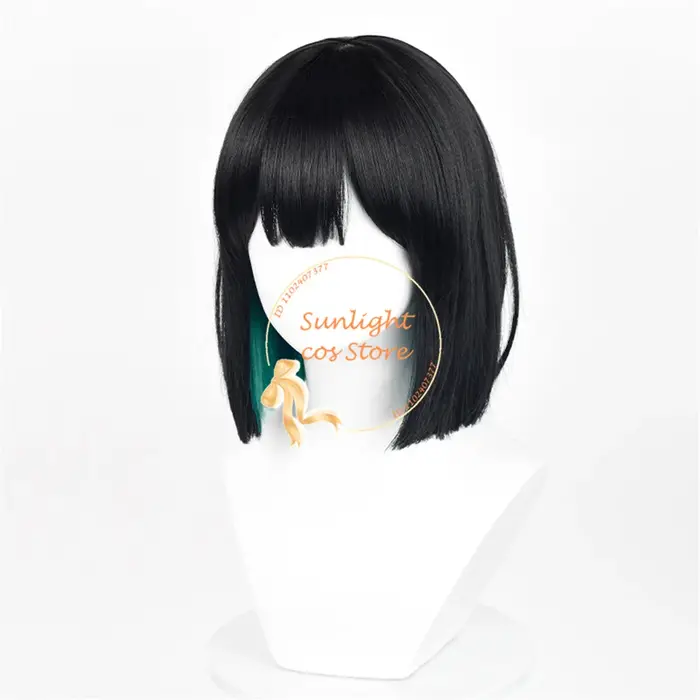 Sua Cosplay perruque 30 cm noir vert mixte perruques avec boucles d'oreilles résistant à la chaleur cheveux