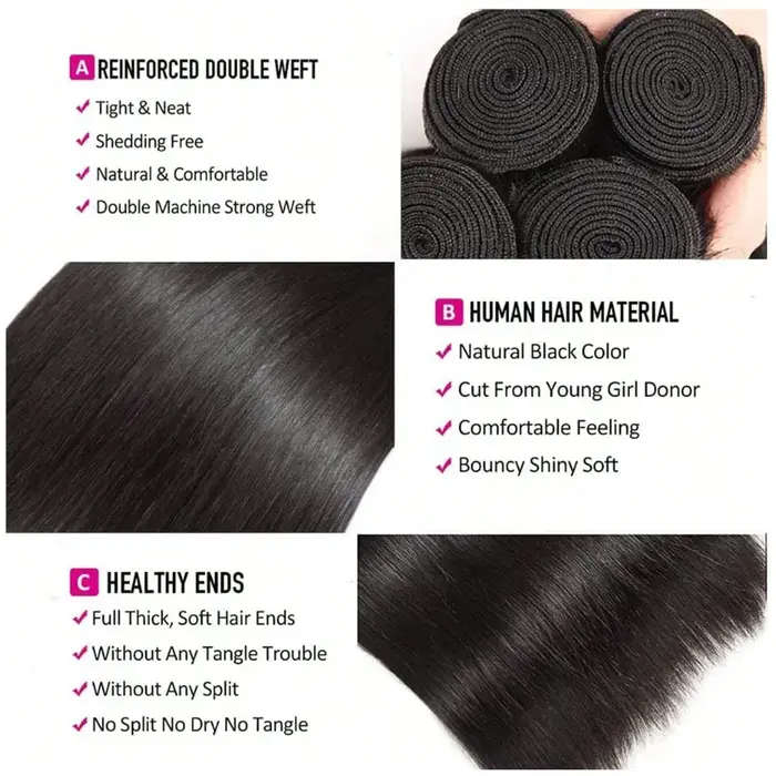 Cheveux humains 36 40 pouces os droit