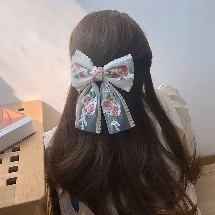 Pince à cheveux avec nœud en dentelle pour femmes et filles
