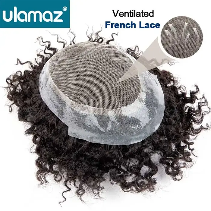 Australie toupet cheveux hommes système de cheveux bouclés pour hommes Pu peau dentelle hommes perru
