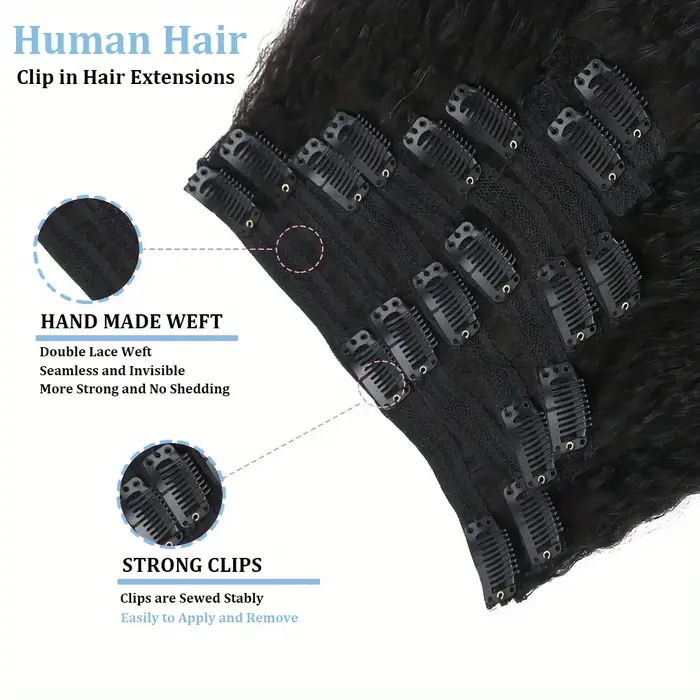 Extensions de cheveux humains crépus lisses, couleur naturelle, 100% cheveux humains Remy, 120G, 8 p