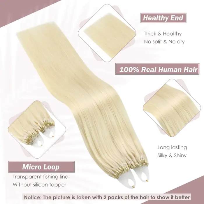 Ugeat Microlink-Extensions de Cheveux Humains, 14-24 Pouces, Vrais Cheveux Humains Naturels, 1g/1s 1