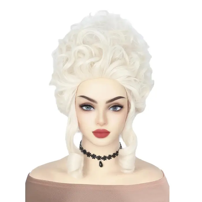 Perruque de Cosplay Bouclée de Marie Antoinette, Cheveux Synthétiques, Moyen, Blanc, Degré de Chaleu