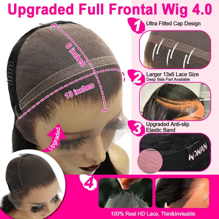 WOWANGEL Perruques lisses noires profondes 13x6 HD Lace Front, 100% cheveux humains, pré-épilées, sa