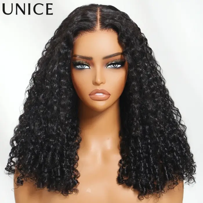 UNice 7x5 Bye-Bye Slip & 13x4 pré-tout perruque de cheveux humains bouclés avec extrémités de bobine
