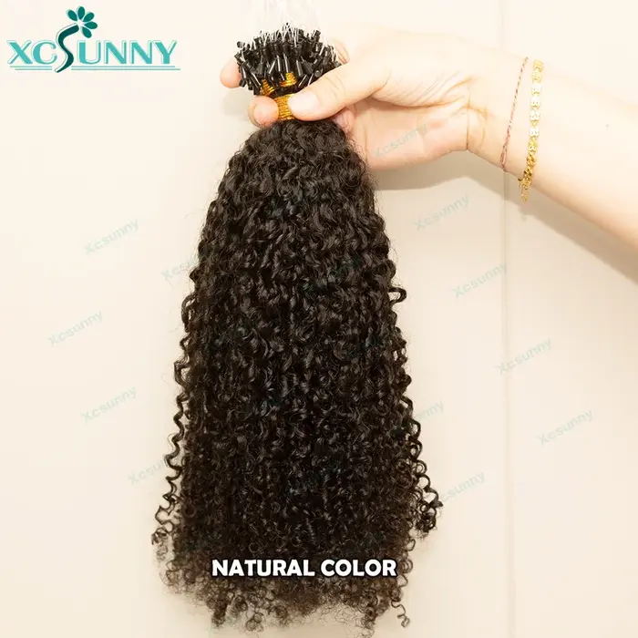 Microlink Extensions de cheveux crépus bouclés couleur 4 Micro anneau boucle Extensions de cheveux c
