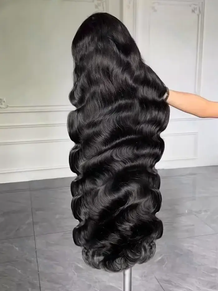 30 40 pouces vague de corps dentelle avant perruques brésilien cheveux humains pré plumé noir 200 de