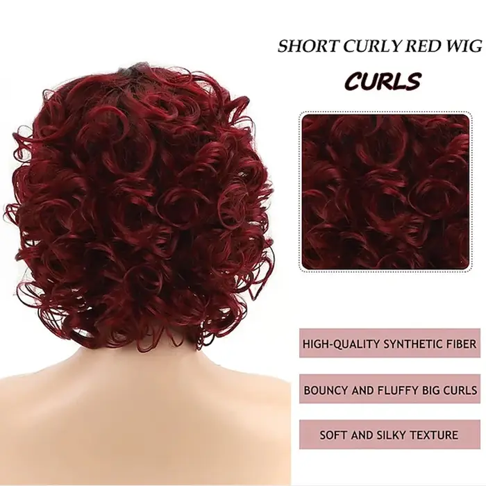 HAIRJOY cheveux synthétiques courts bordeaux bouclés perruques pour femmes Ombre vin rouge perruque