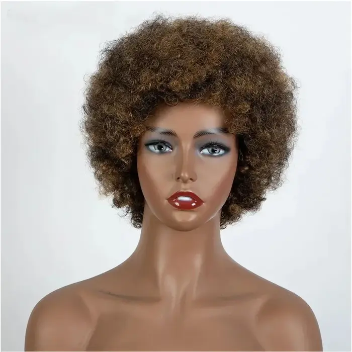 Afro crépus bouclés mettre en évidence perruque cheveux humains Ombre brun blond