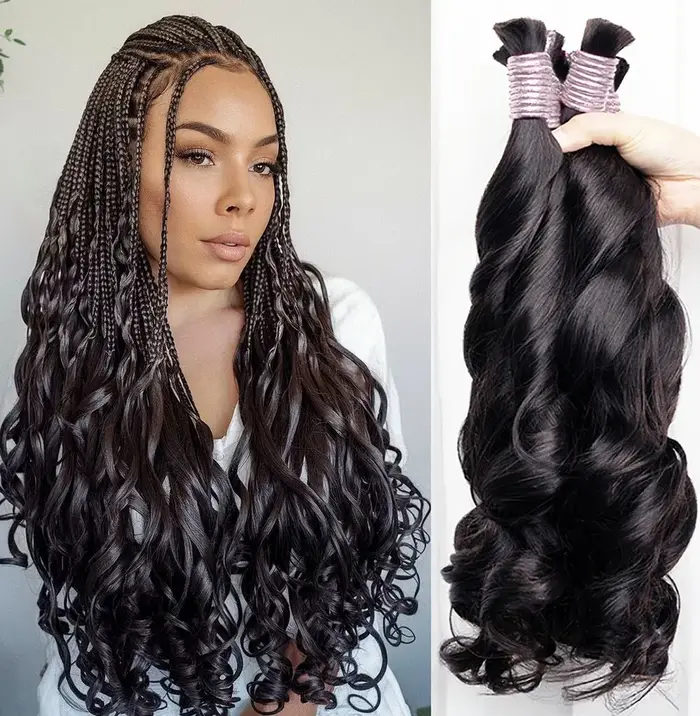 Extensions de cheveux 100% naturels en vrac pour tresses, boucles françaises, tresses bohèmes, ondul
