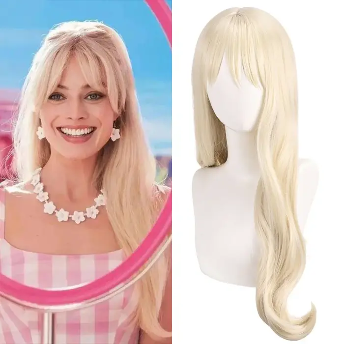 Perruque synthétique longue blonde ondulée pour filles, perruque de cosplay inspirée de Barbie pour 
