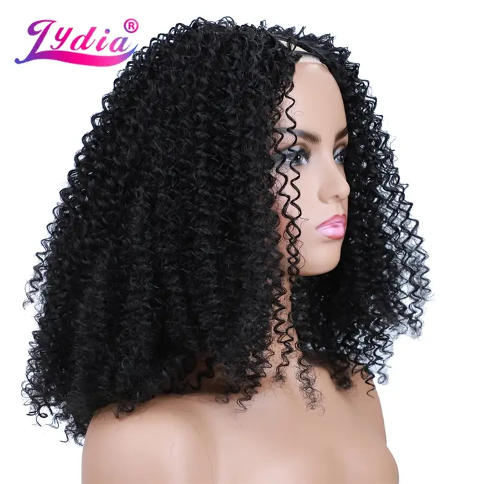 Lydia Afro Crépus Bouclés U Partie 1B # Perruque de cheveux de couleur noire