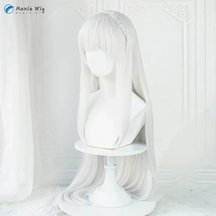 Anime Emilia Cosplay perruque 100 cm de Long argent gris perruques résistant à la chaleur cheveux synthétiques femmes