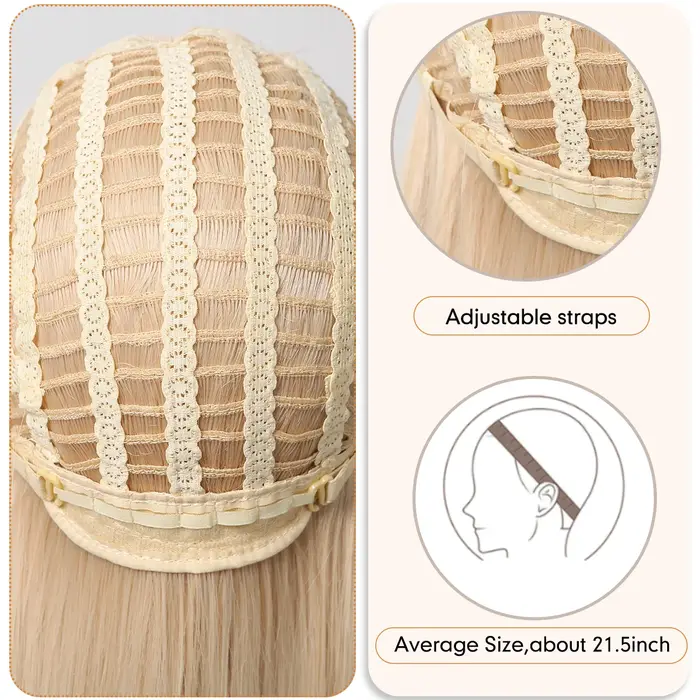 Perruque synthétique longue ondulée Blonde platine 613, avec frange, bouclée, mixte dorée, pour femm