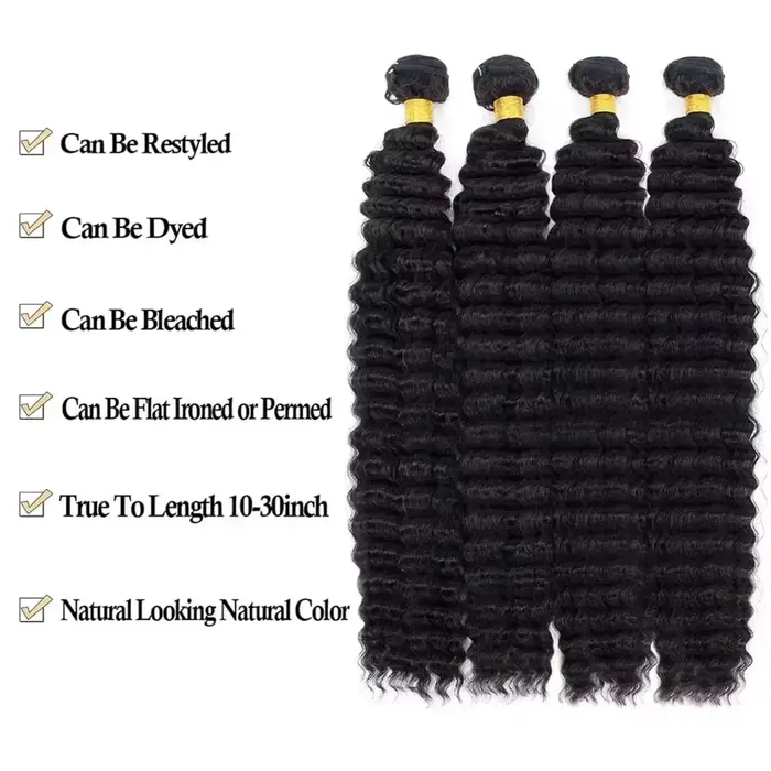 Extensions de cheveux humains Deep Wave, mèches bouclées 12A, 22, 24, 26 pouces, effet mouillé et on