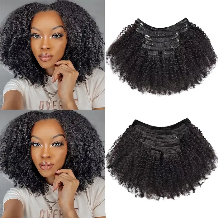 Extensions de cheveux humains afro à clipser