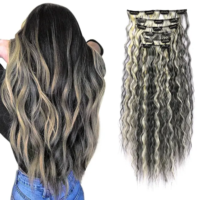 Extensions de cheveux synthétiques 6 pièces Extensions de cheveux à clips extensions de cheveux long