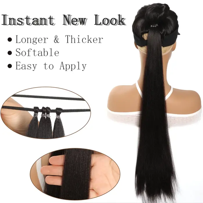 Queue de cheval droite synthétique de 28 pouces avec Extensions de cheveux élastiques à la mode pour un usage quotidien