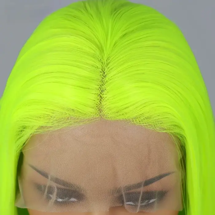Perruques longues et droites à 200% de densité, couleur vert fluorescent, perruques frontales en den