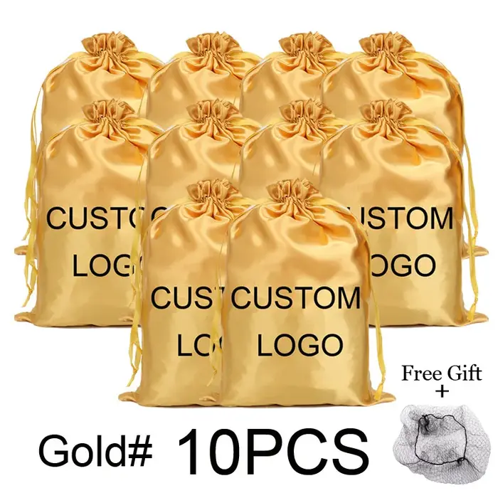Sac en Satin pour Perruque, 10 Pièces, Emballage en Gros, Sacs d'Extensions, Logo Personnalisé, Poud