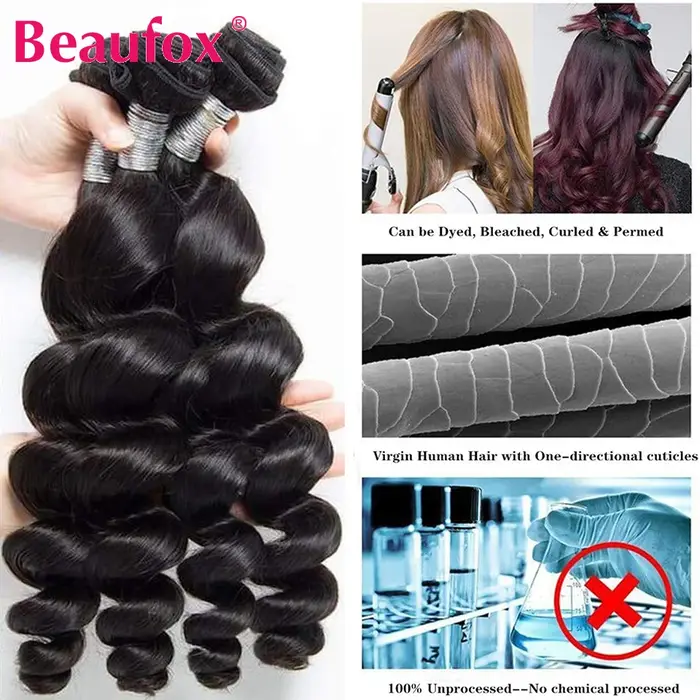 Beaufox paquets de cheveux humains vague lâche avec fermeture tissage
