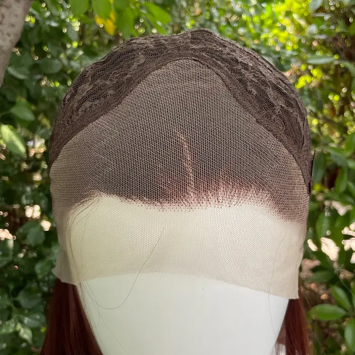 Perruque Lace Front Wig synthétique sans colle, longueur d'épaule rouge marron 13x4, perruque avec r