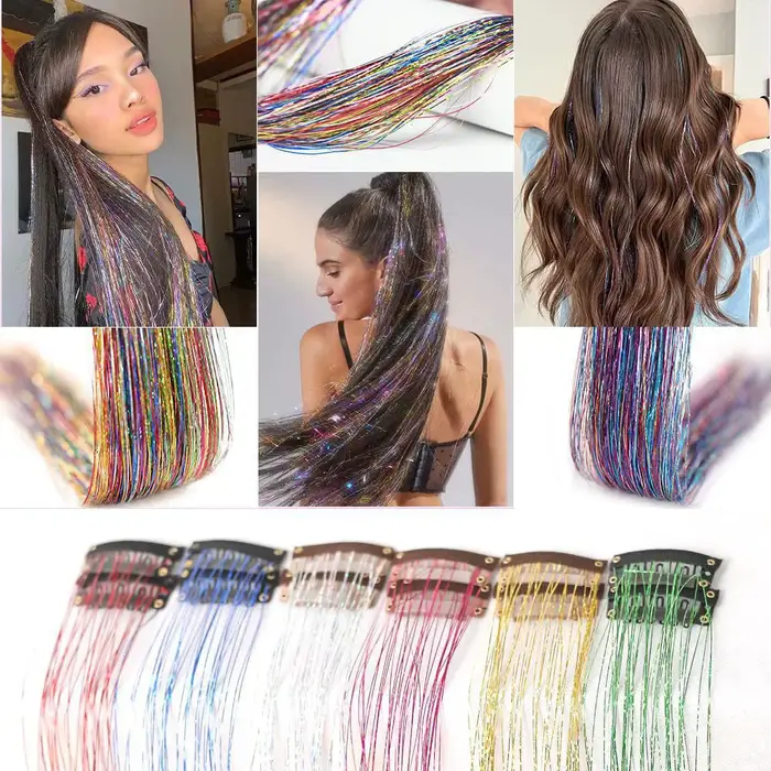 12 pièces cheveux synthétiques Tinsel 20 pouces pince en paillettes Tinsel pince à cheveux dans les