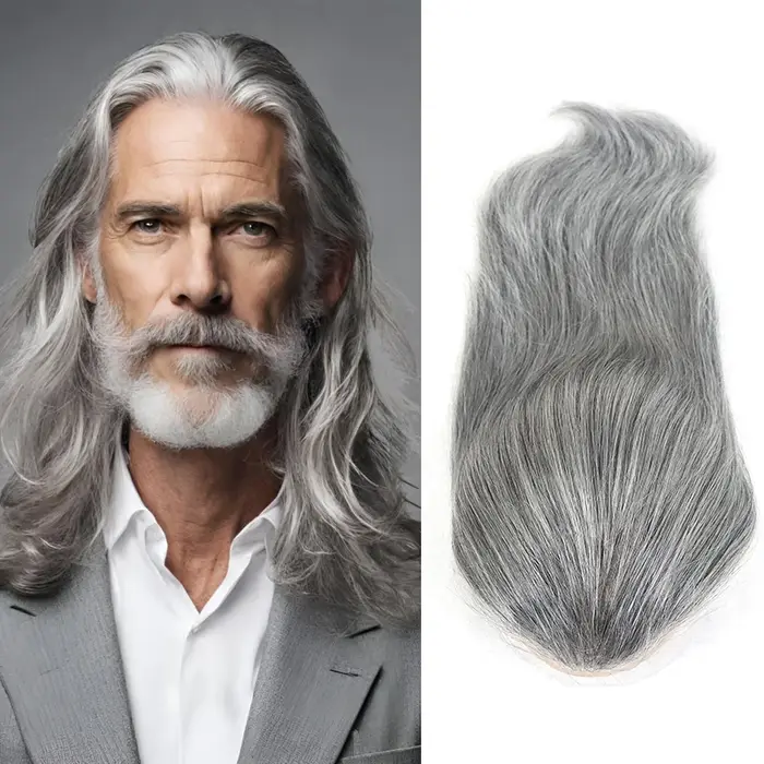 Toupet gris de 12 pouces pour hommes