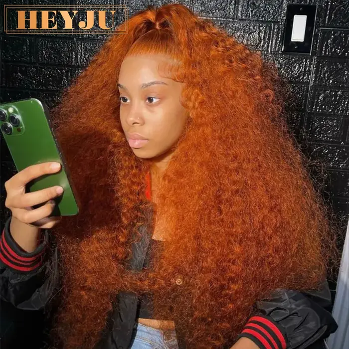 Perruque Lace Front Wig Naturelle Bouclée, Cheveux Humains, Deep Wave, 13x4, 13x6, HD, Orange, 30 Po