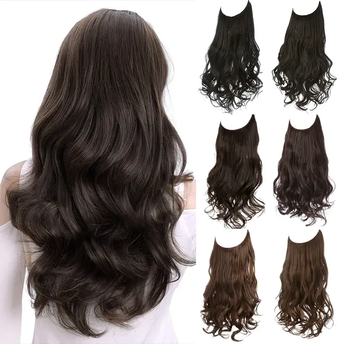 Extensions capillaires synthétiques invisibles de qualité supérieure, postiches sans Clips, postiche longue et ondulée naturelle, faux cheveux pour femmes