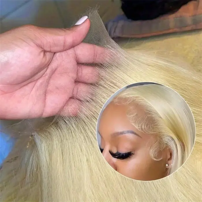 Perruque Lace Frontale HD 13x6 en Cheveux Humains Brésiliens Blond 613, Densité 200, Lisse, 30-40 Po