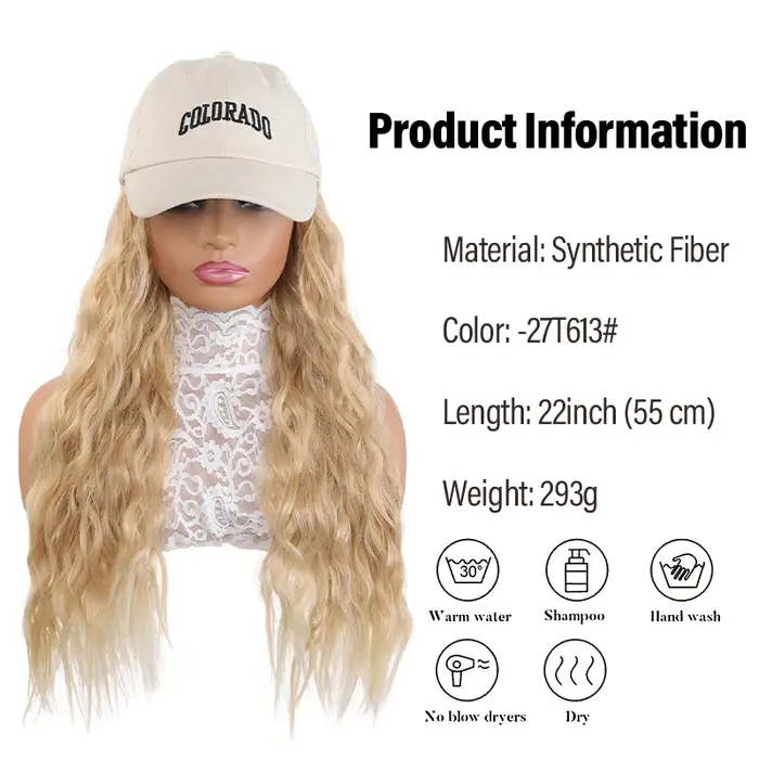 Perruque tressée style Box Braids avec casquette de baseball beige – Perruque-chapeau en fibre synthétique