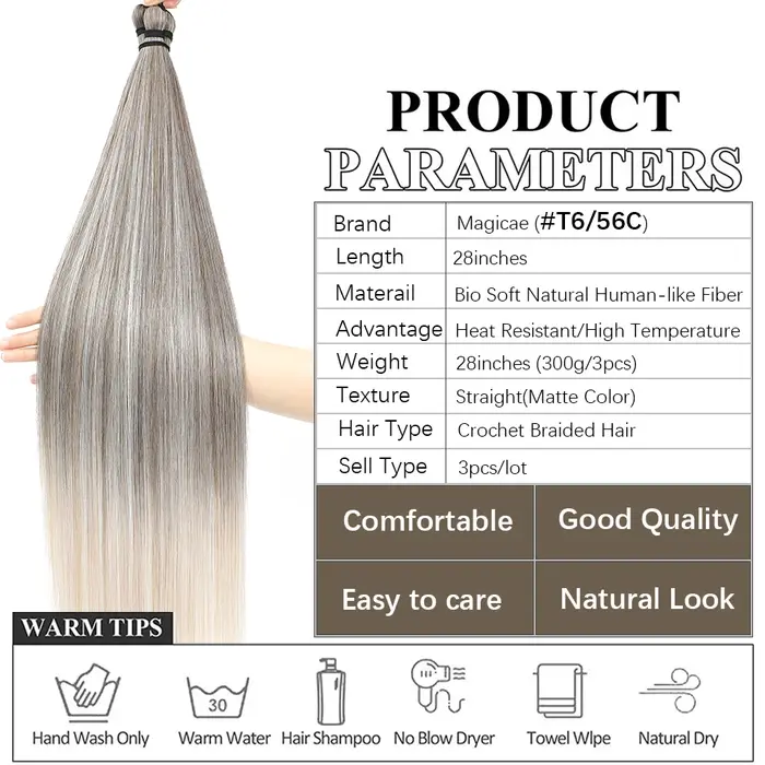 Magicae Crochet tressage Ombre blond 27/613 synthétique soyeux Extensions de cheveux raides 28 pouces 300 grammes 3 pièces/lot résistant à la chaleur