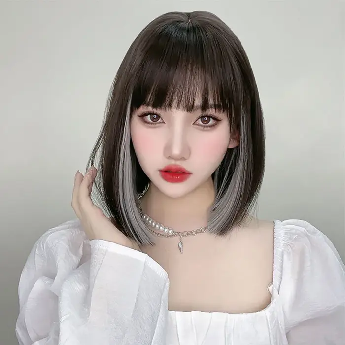 Perruque femme cheveux courts raides, effet ombré, couleur teintée, cheveux synthétiques en fibre de