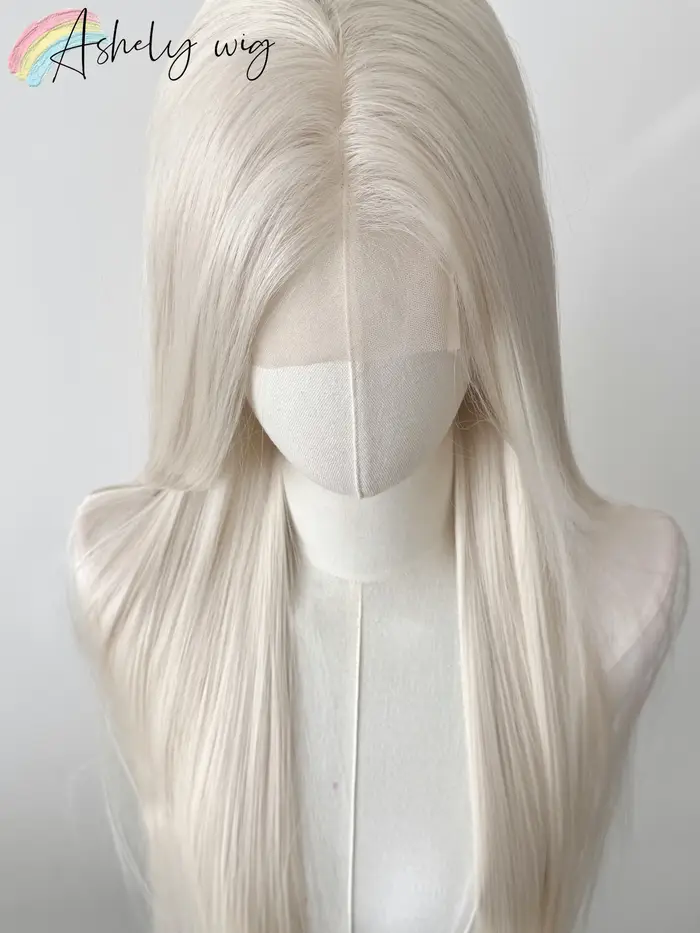 Perruque Lacefront platine 13x4 longue ligne droite perruque avant en dentelle blanche fibres haute 