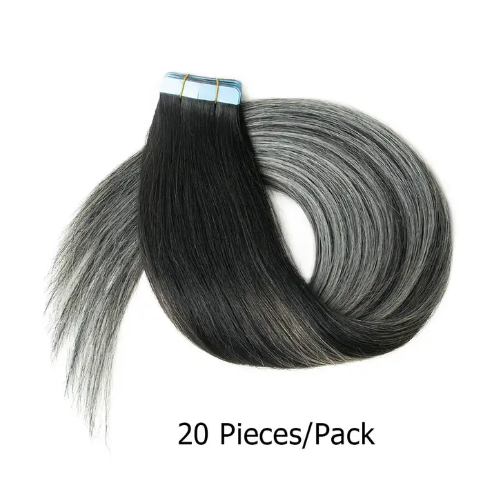 Extensions de Cheveux Humains Lisses Gris Ombré