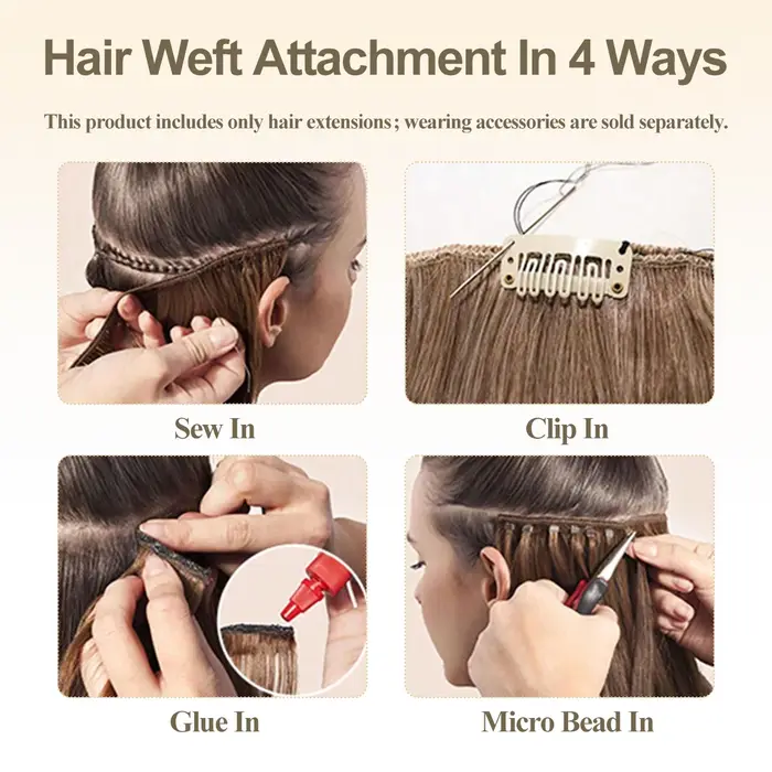 Extensions de cheveux humains à double trame à coudre