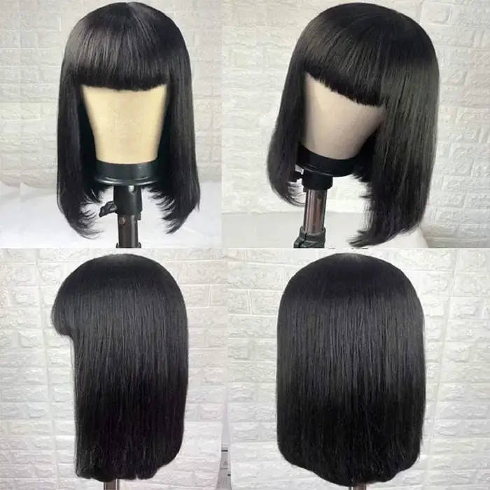 Perruque Bob droite bon marché avec frange 14 pouces cheveux humains brésiliens