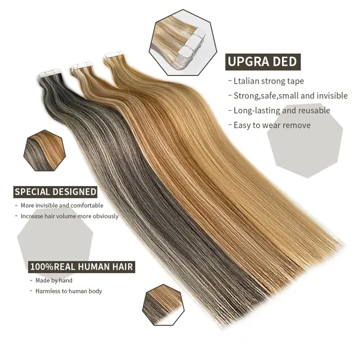 Extensions de cheveux Remy à ruban adhésif pour femmes