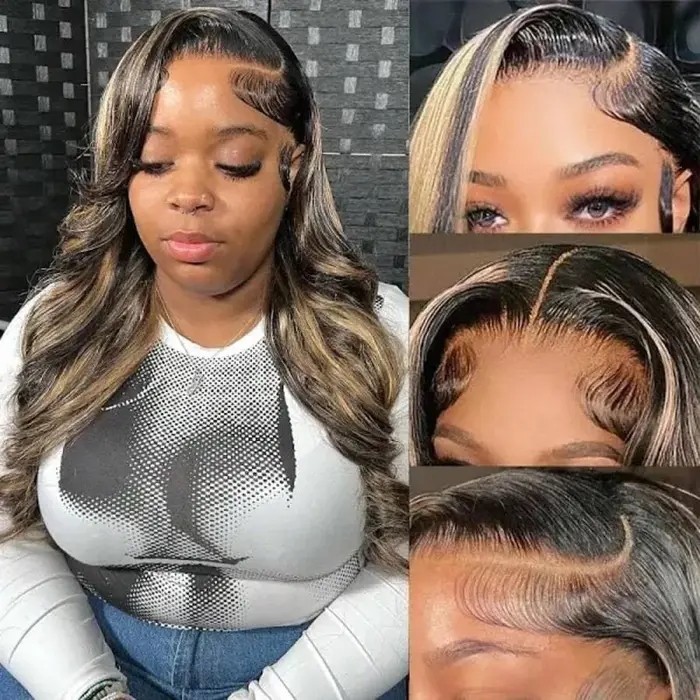 Perruque en cheveux humains 1b/27 Body Wave 13x613x4 HD Lace, avec mèches Ombré, cheveux humains vie